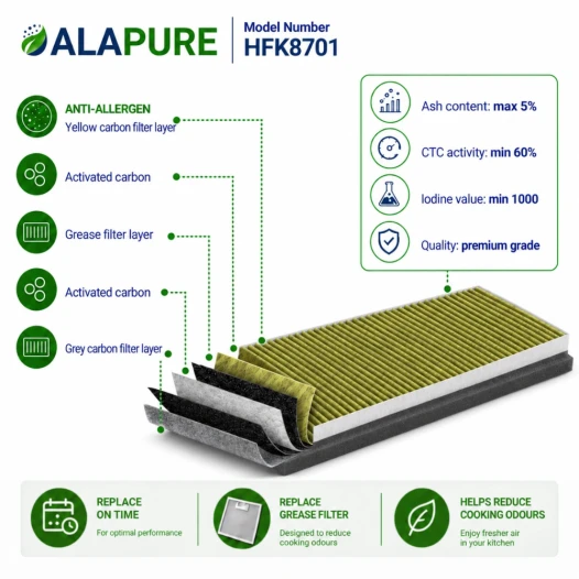 Alapure HFK8701 Geeignet für Constructa CleanAir Plus 11041790 / DWZ0AK0A0 Kohlefilter